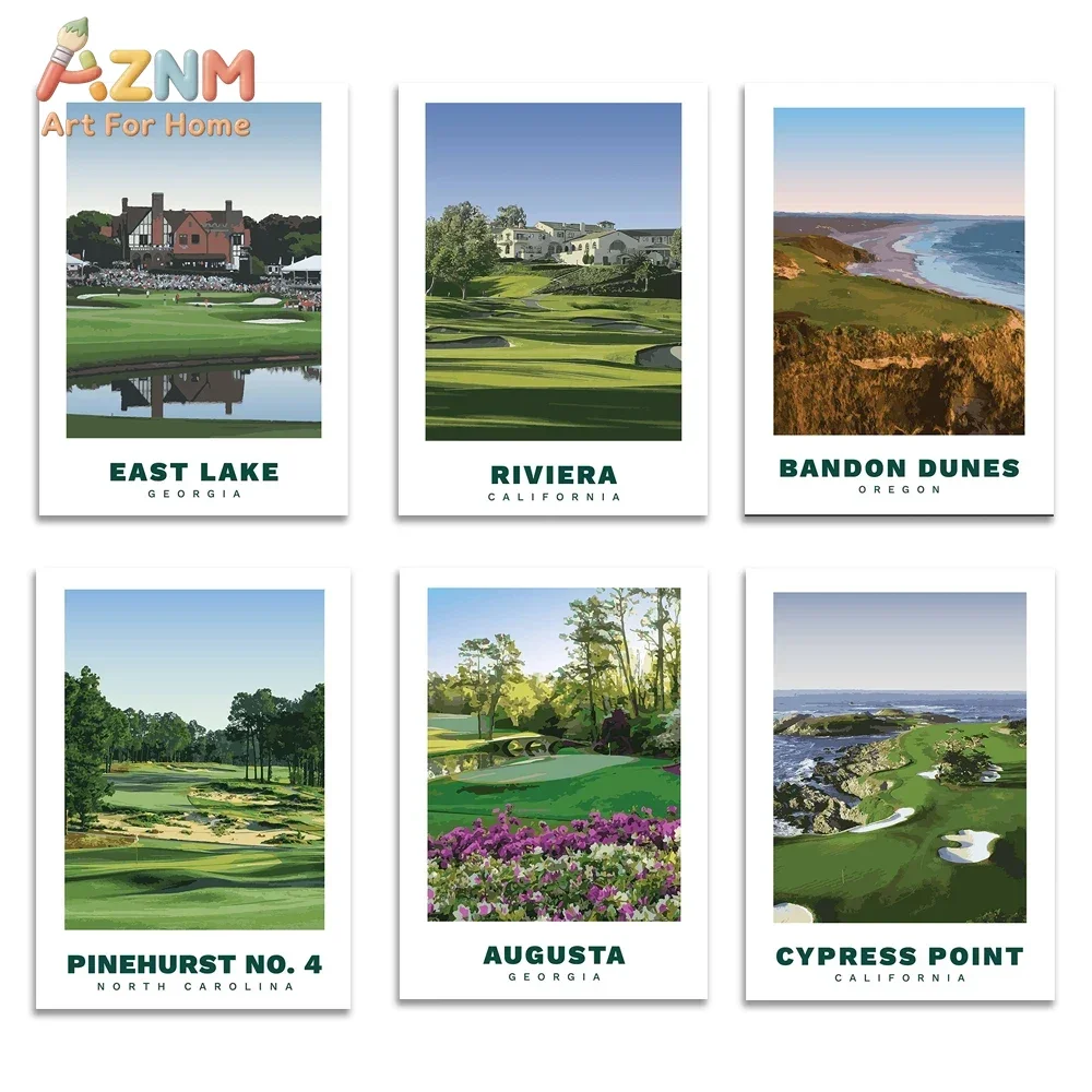 AZNM Famous Golf Course Canvas Wall Art Print Augusta Cypress Point Riviera Golf Landscape Poster Unframed Canvas Painting for G