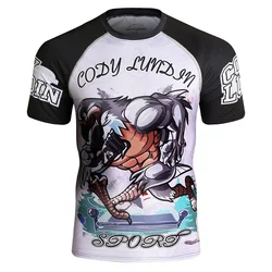 Mma rashguard jiu jitsu bjjトレーニング半袖フィットネスムエタイボクシングスポーツセーターボクシングジャージTシャツ男性用速乾性