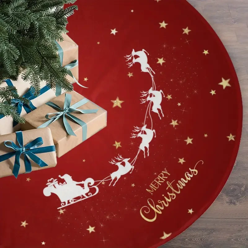 VIKAMA Roter und weißer Rentier-Weihnachtsmann-Schlitten-Weihnachtsbaumkleid, Urlaub, Party-Dekoration, saisonaler Akzent, leicht zu reinigen