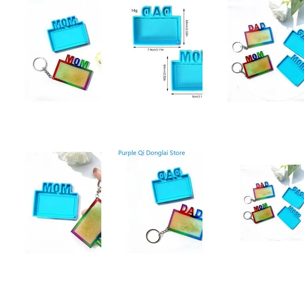 L21E Shiny Silicone Molds Father and Mother's Day Photo Frame Mould DIY Keychain Pendant Jewelry Epoxy Resin Crafting Molds