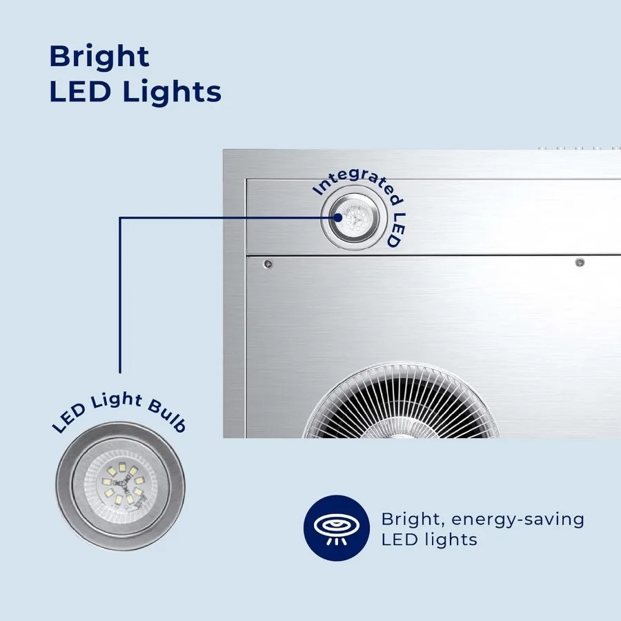 30 شفاط تحت الخزانة للمطبخ بتصميم من الفولاذ المقاوم للصدأ، تشغيل هادئ، 3 إعدادات للسرعة، ملف تعريف نحيف، موفر للطاقة #5
