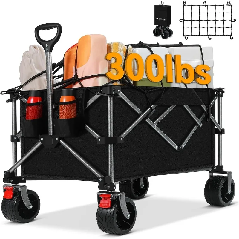 

280L Collapsible Wagon Cart with Big Wheels, Heavy Duty Wagons Carts Foldable All Terrain Wagon Folding Beach Wagon for Sand