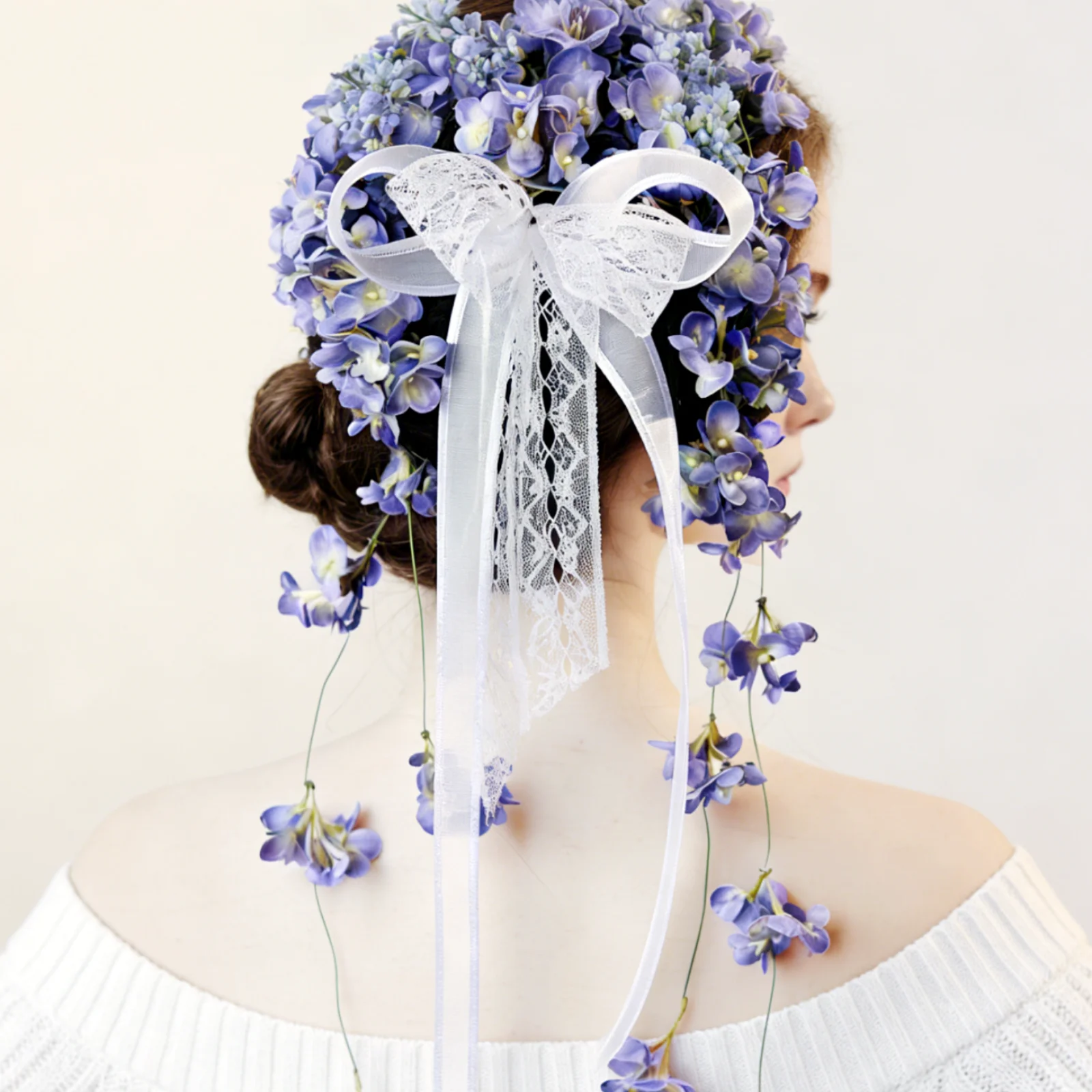 3-6 قطعة مجموعة المرأة الأرجواني النسيج زهرة مقاطع الشعر ، دبابيس الشعر بطة بيل كليب مجموعة الحلو البتلة طويلة شرابة بطة بيل كليب ، الصيف #2