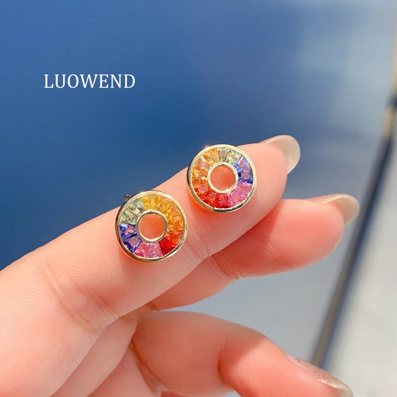 

Серьги LUOWEND из 100% 18-каратного желтого золота, элегантные круглые серьги с натуральными сапфирами для женщин, высококачественные свадебные украшения