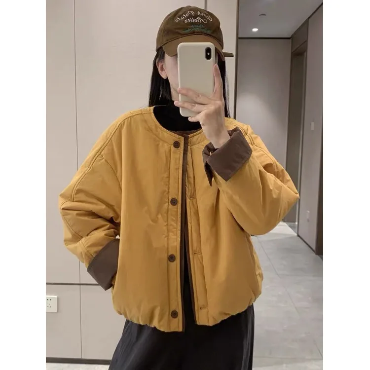 

Lightweight Loose Fit Cotton Jaet Women's Korean Sle Commute Thiened Long Sve round Ne Single Button Closure