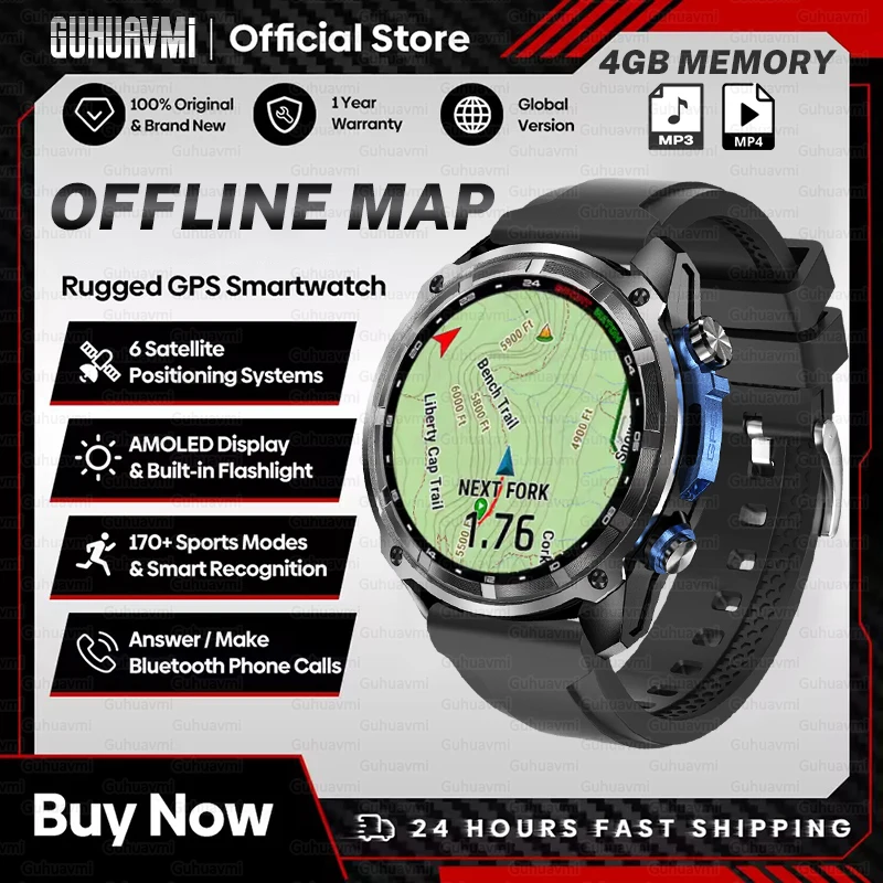 

2025 NEW GPS Smart Watch with Offline Maps 4GB Memory Video Player Military Sports Smartwatch Men 30m Swimming Waterproof AMOLED