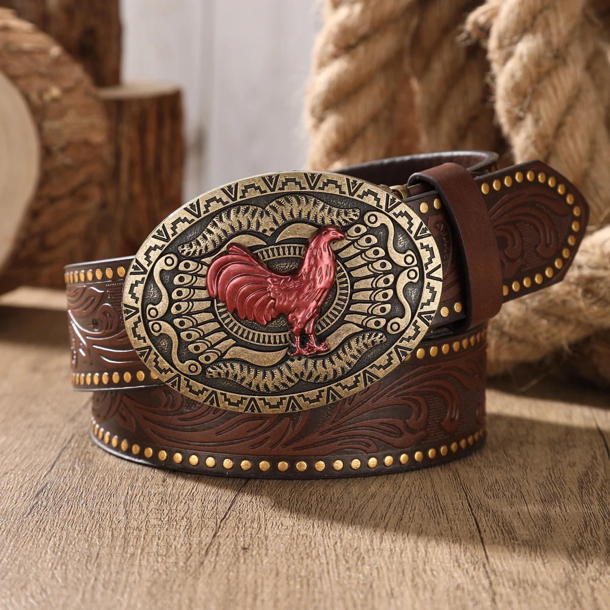 A Retro Western Cowboy-Style Belt Suitable for Both Men and Women. PU Leather Embossed Belt