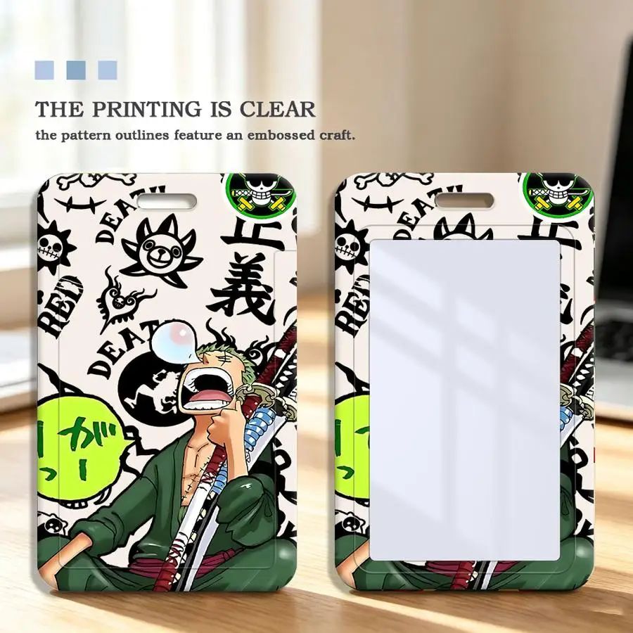Green Samurai Zoro 1pc Multi functional Student Bus ID Card Nurse Badge Card Protective Cover cable tie Lanyard Luggage tag card