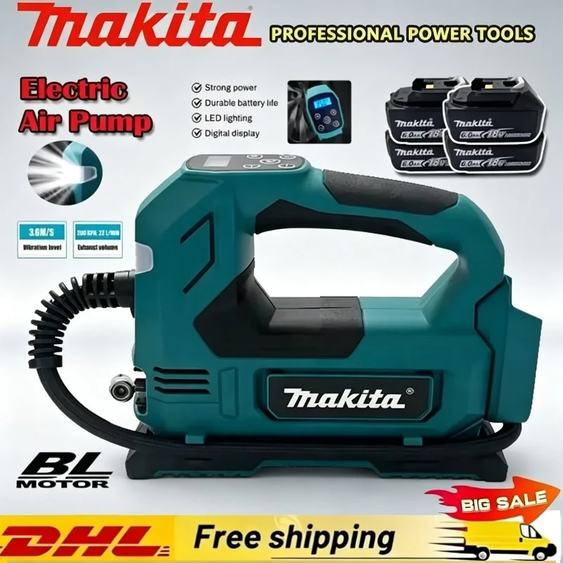 

Бесщеточный воздушный насос Makita 18 В, литий-ионный беспроводной насос для накачивания шин, портативный насос для шин с цифровым дисплеем для автомобилей, мотоциклов