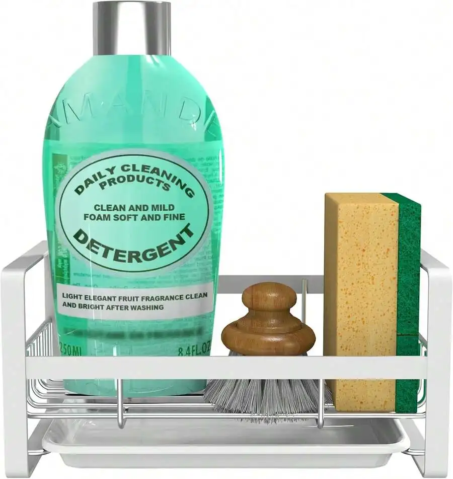 Kitchen Sink Organizer With Sponge Holder And Brush Rack Adhesive Or Countertop Mount