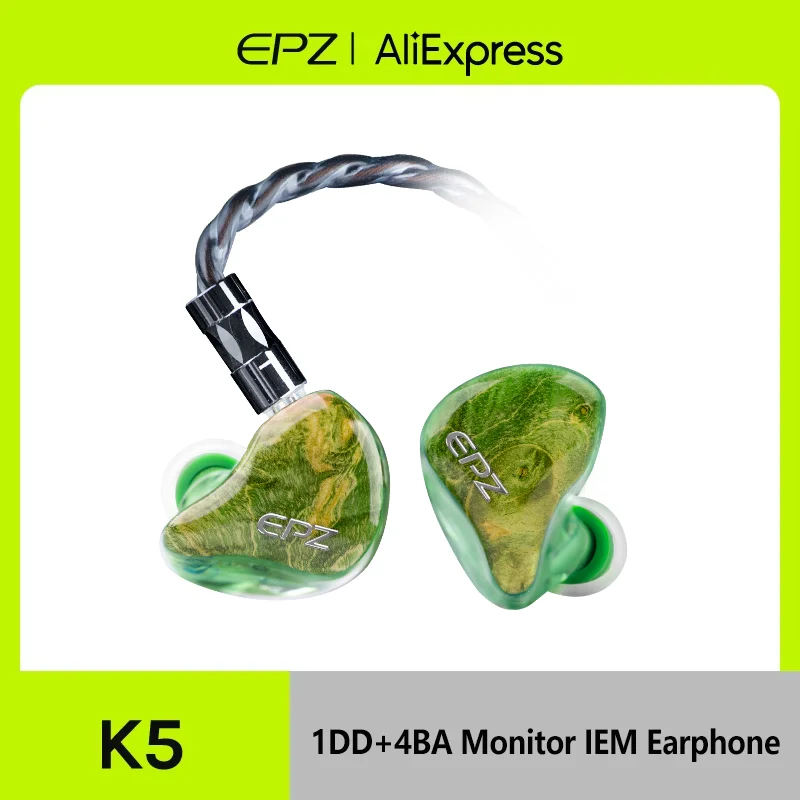 EPZ K5 Wired Earphones 1DD+4BA HIFI Music IEMS Headset In Ear Headphones Gaming Headset Three-In-One 0.78 2 Pin Detachable Cable