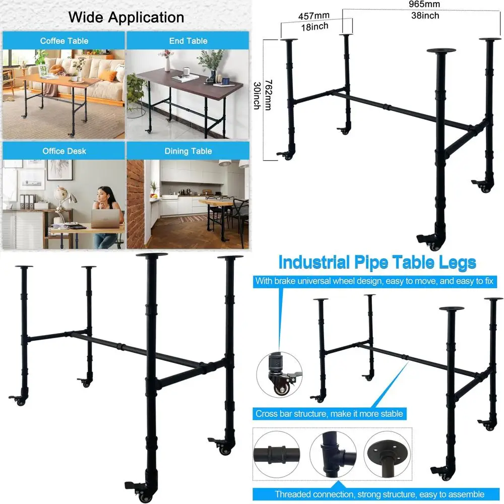 

Металлические ножки для стола в деревенском стиле с колесиками, черные, для кофейных и приставных столиков, ножки для стола своими руками, винтажный стиль (38Д x 18Ш x 30В)