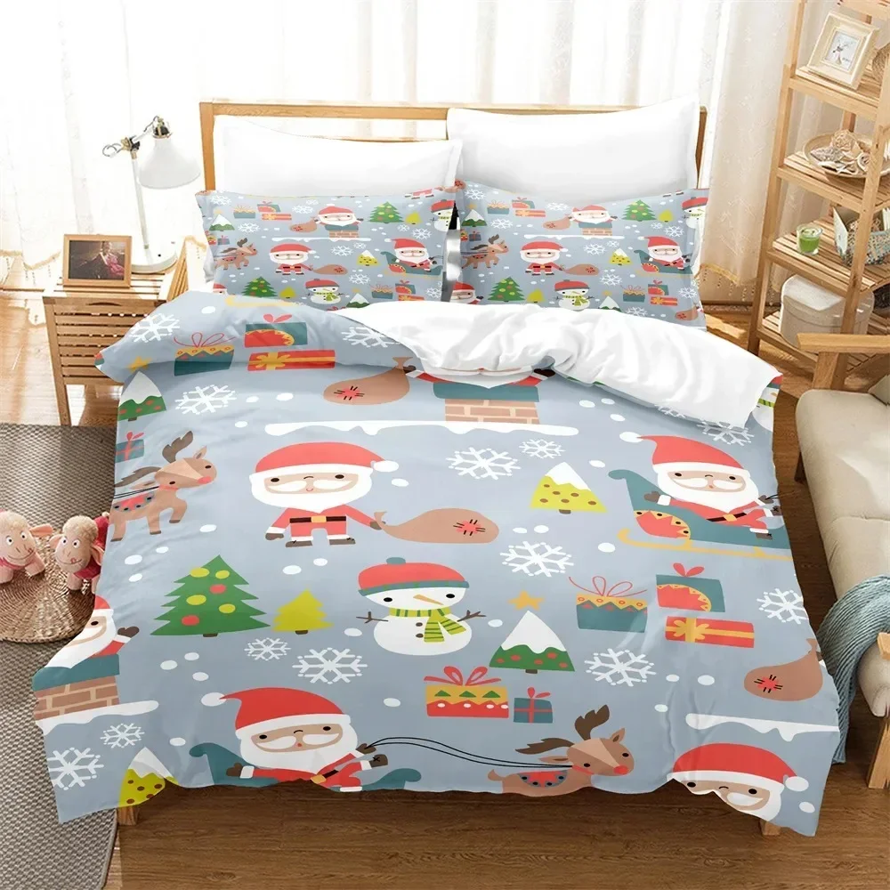 

Christmas Tree Santa Snowman Bedding Sets Home Bedclothes Super King Cover Pillowcase Comforter Textiles Bedding Set