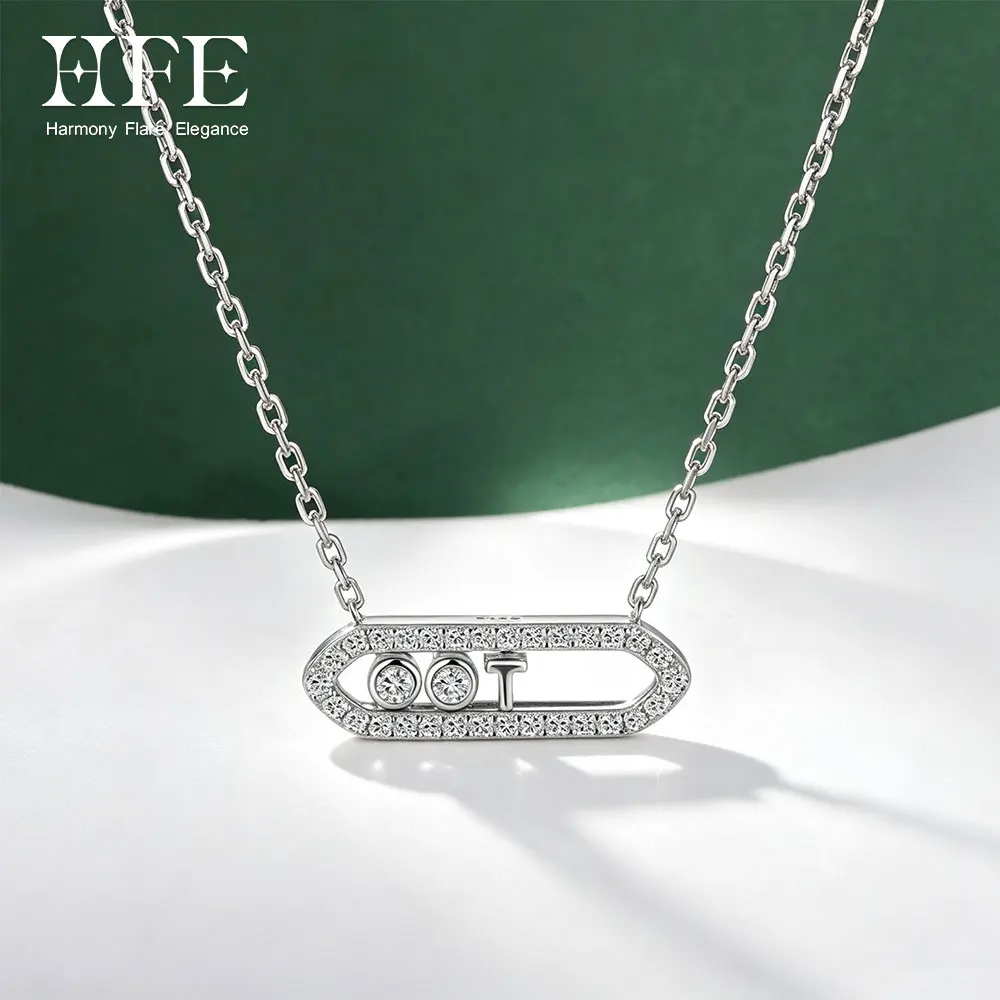 HFE Inlay Moissanite Letter T Sliding Beads Necklace for Women 925 Sterling Sliver Chain Trendy Wedding Party Fine Jewelry Gifts