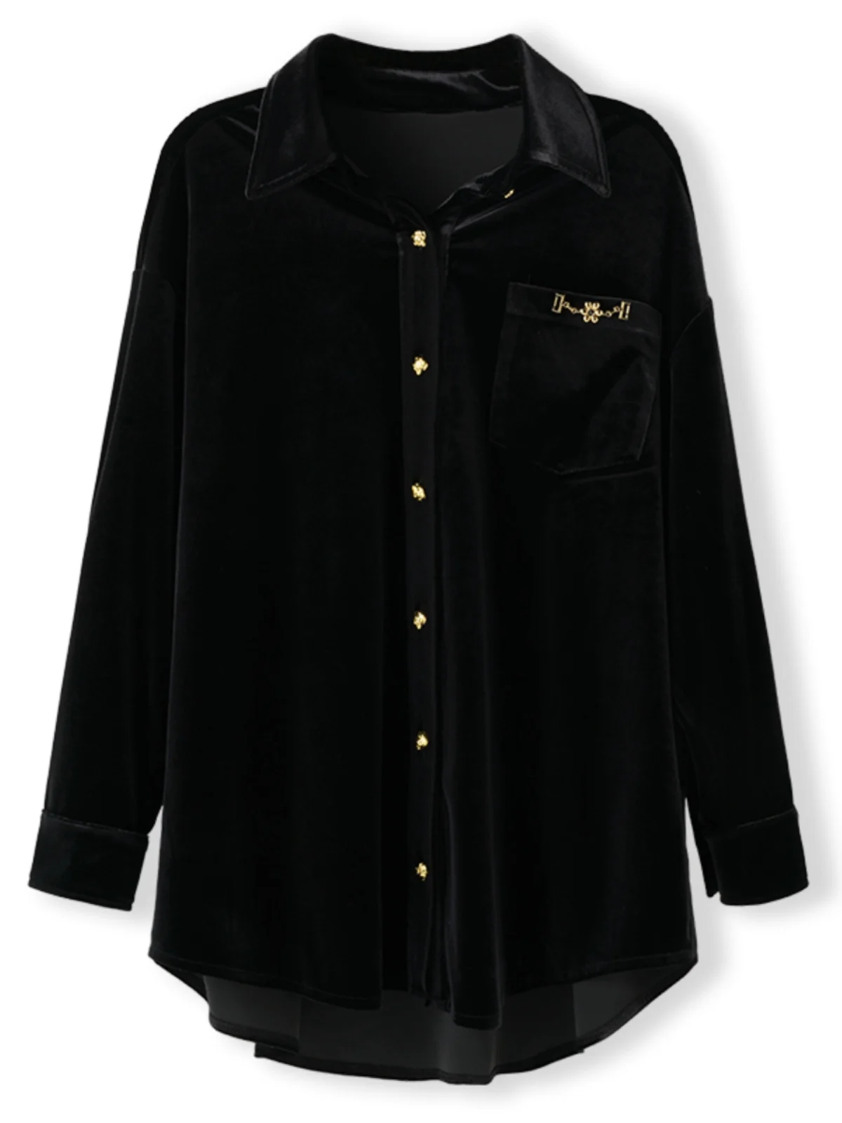 Ele Velvet irt Women's Autumn Winter New Faion Patchwork  Collar Long Sve Mid-Length Korean Sle Polyester