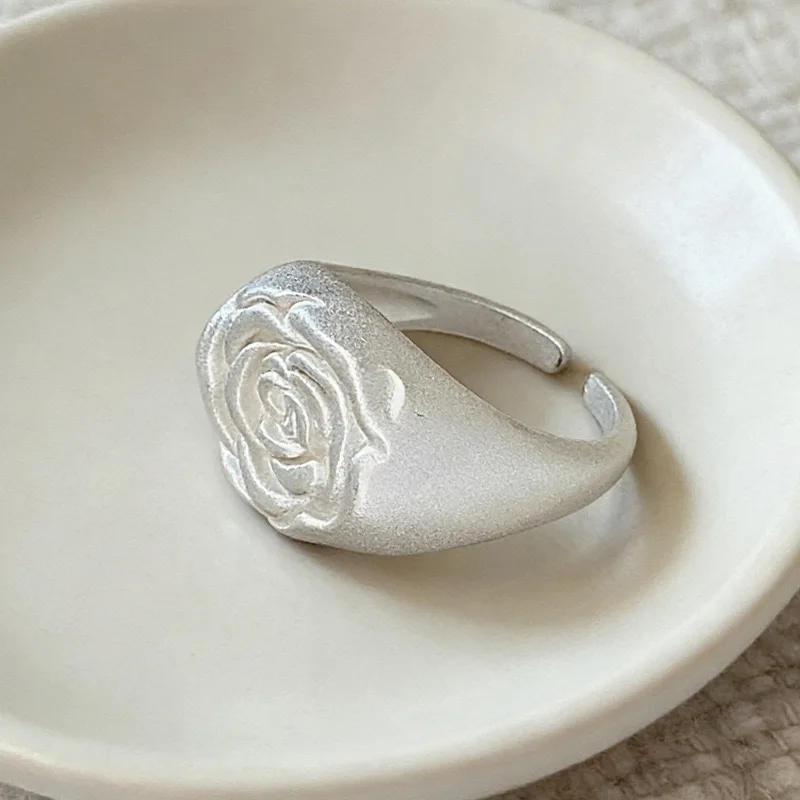 925 Sterling Silver Rings for Women Couple Minimalist Handmade Rose Shape Ring Fine Jewelry Gift Prevent Allergy