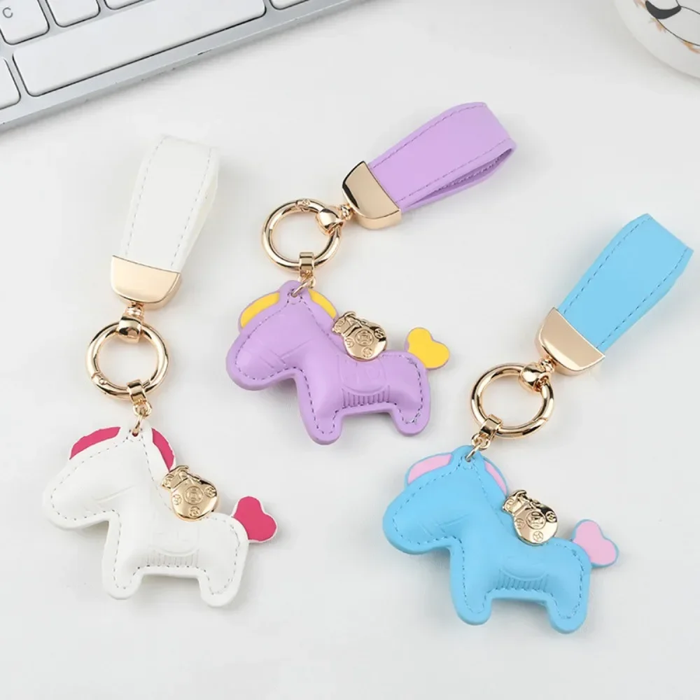 Custom LOGO Creative Y2K Rope Pony Leather Keychain Woman Handbag Keyring Cute Pendant Bag Car Moto Key Buckle Chains Ring Gift