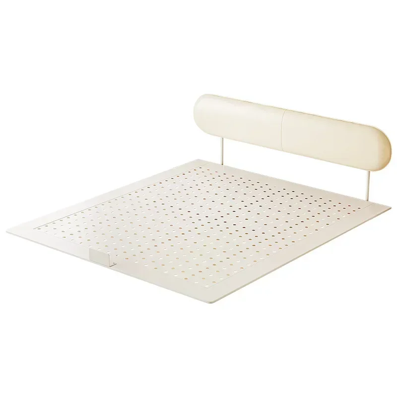 

Ультратонкая кровать с изголовьем для небольшой квартиры, французский кремовый стиль, для главной спальни, легкая роскошь, двуспальная, из углеродистой стали, с кожаной обивкой, подвесная.