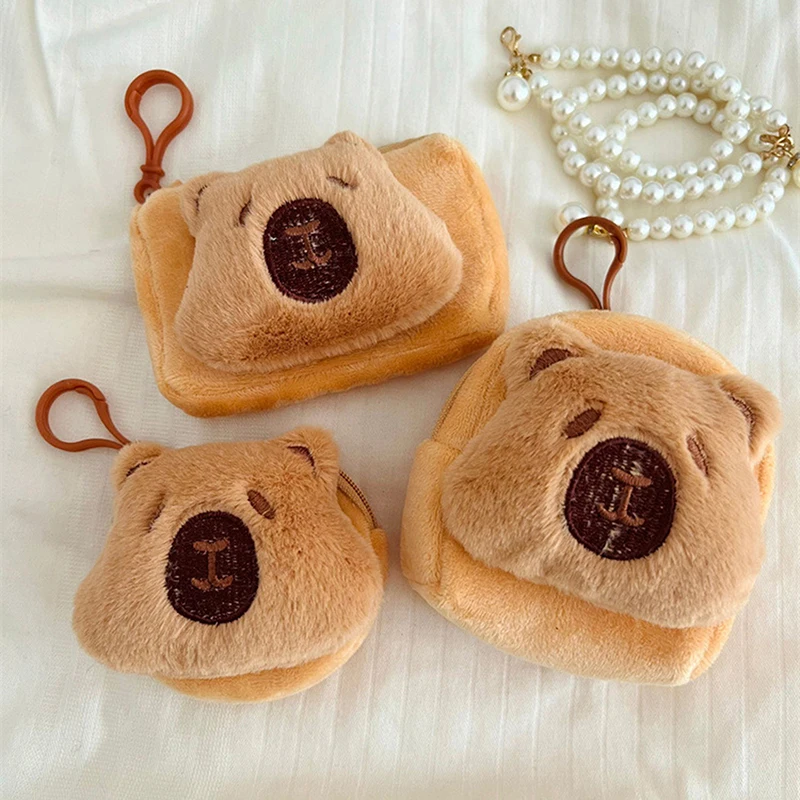 กระเป๋าใส่หูฟังน่ารักขนาดเล็ก dompet koin การ์ตูน capybara กระเป๋าใส่ตุ๊กตาผ้ากำมะหยี่กระเป๋าใส่การ์ดความจุขนาดใหญ่กระเป๋าแต่งหน้าแฟชั่นกระเป๋าลิปสติก