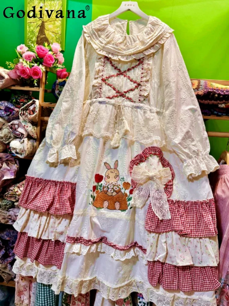 

2026 Spring Long Sleeve Sweet Bow Embroidered Princess Dress Fashion Versatile Age Reduction Girl Peter Pan Collar Loose Dresses