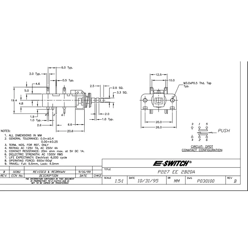 1 buah discharge US E-SWITCH p2p227 pelepasan daya berasal dari tombol kunci tombol 6-pin dengan kunci 7A125V