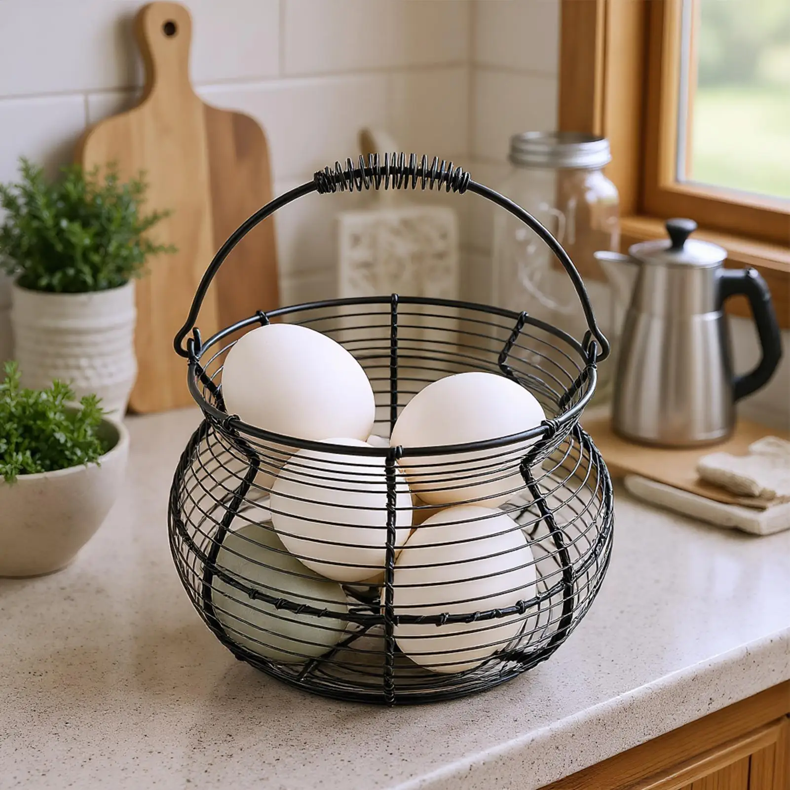 Small Egg Basket Vintage Storage Rack with Handle Farmhouse Egg Basket for Kitchen Picnic Farmhouse Harvest Easter Christmas