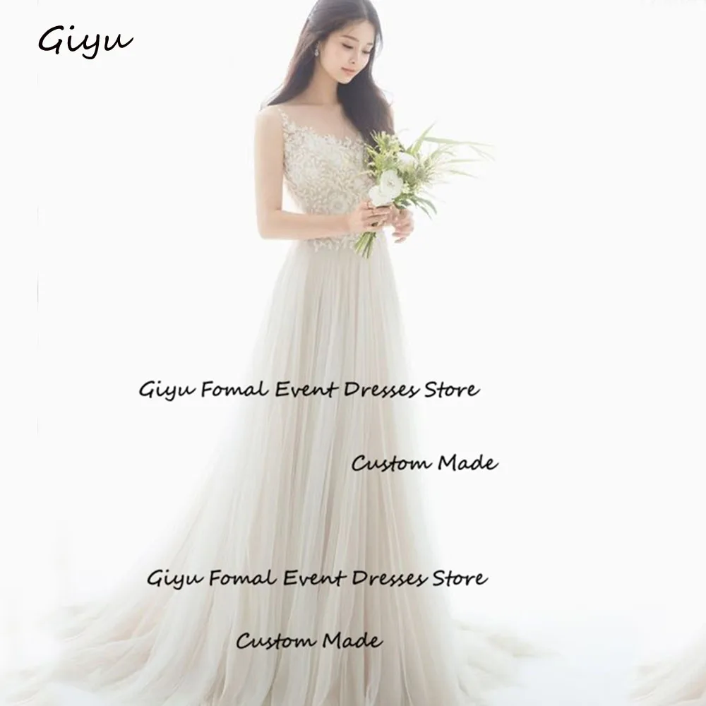 Giyu Fairy Lace Followers Korea Wedding Dress Photoshoot Spaghetti Strap Draped Floor-length 웨딩드레스 Evening Gown Dress