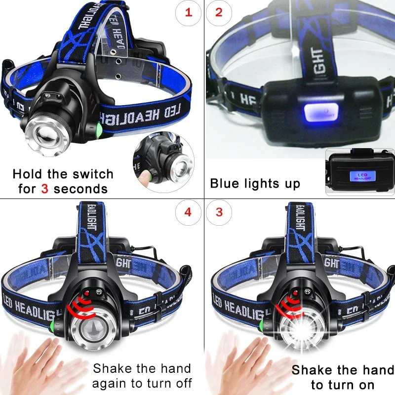 New Upgrade LED Headlamp Long Range Telescopic Zoom Headlight Outdoor Waterproof Head Lamp for Camping Hiking Fishing Hunting