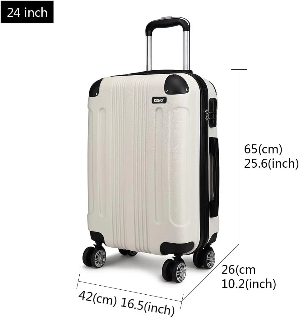 KONO 65x42x26cm Medium Grow Case Lightweight Hard Case 65L Trolley suitcase with 4 Twin wheels & TSA Lock ABS