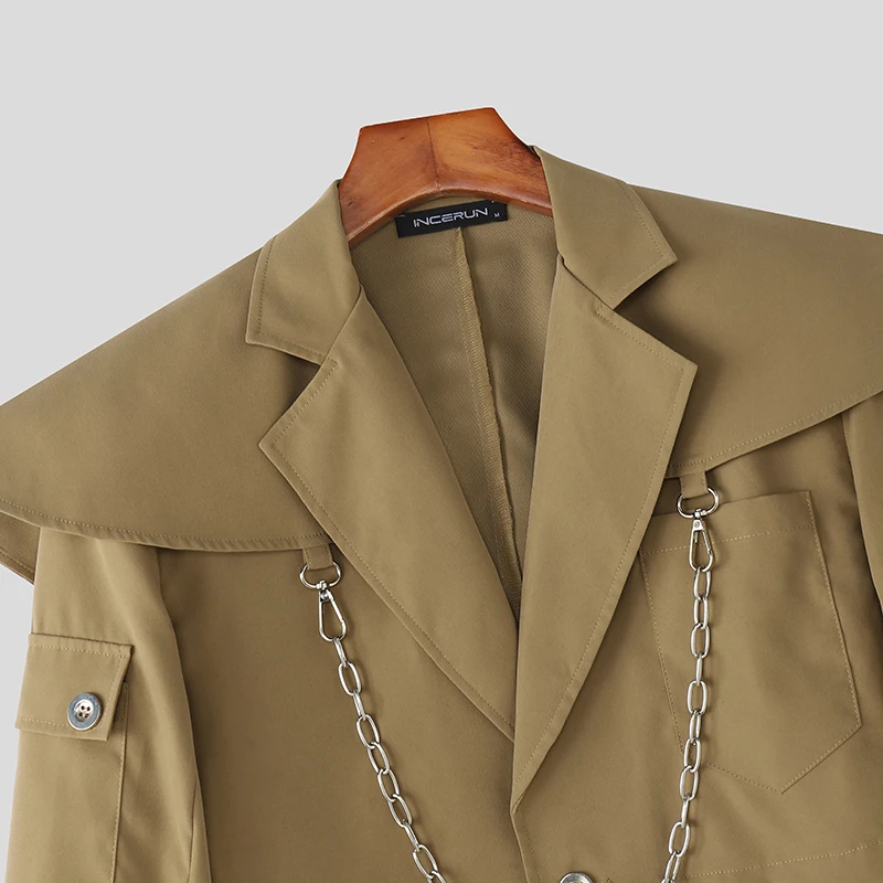 Incerun conjuntos masculinos cor sólida manga longa colheita jaquetas & shorts duas peças define streetwear solto 2025 moda casual ternos masculinos