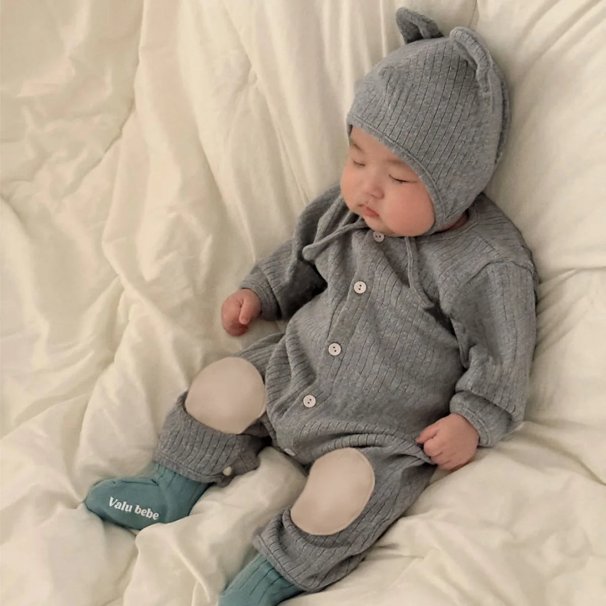 2025 Autumn New Baby Boy Cotton Romper + Bear Ear Hat 2pcs Set Cute Newborn Long Sleeve Casual Jumpsuit Toddler Girl Clothes