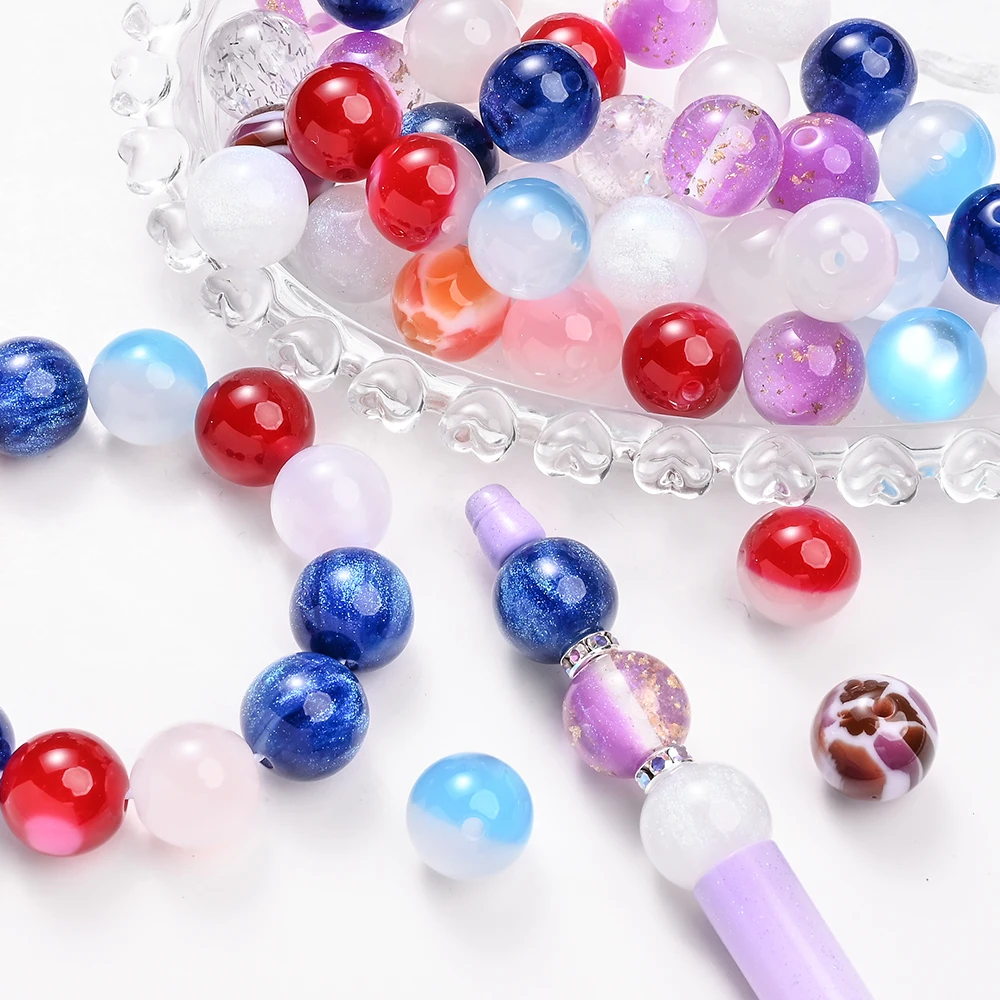 10Pcs 16mm Resin Colorful Round Beads Starry Sky Pattern Loose Spacer Beads For DIY Necklace Bracelet Earrings Jewelry Making image 4