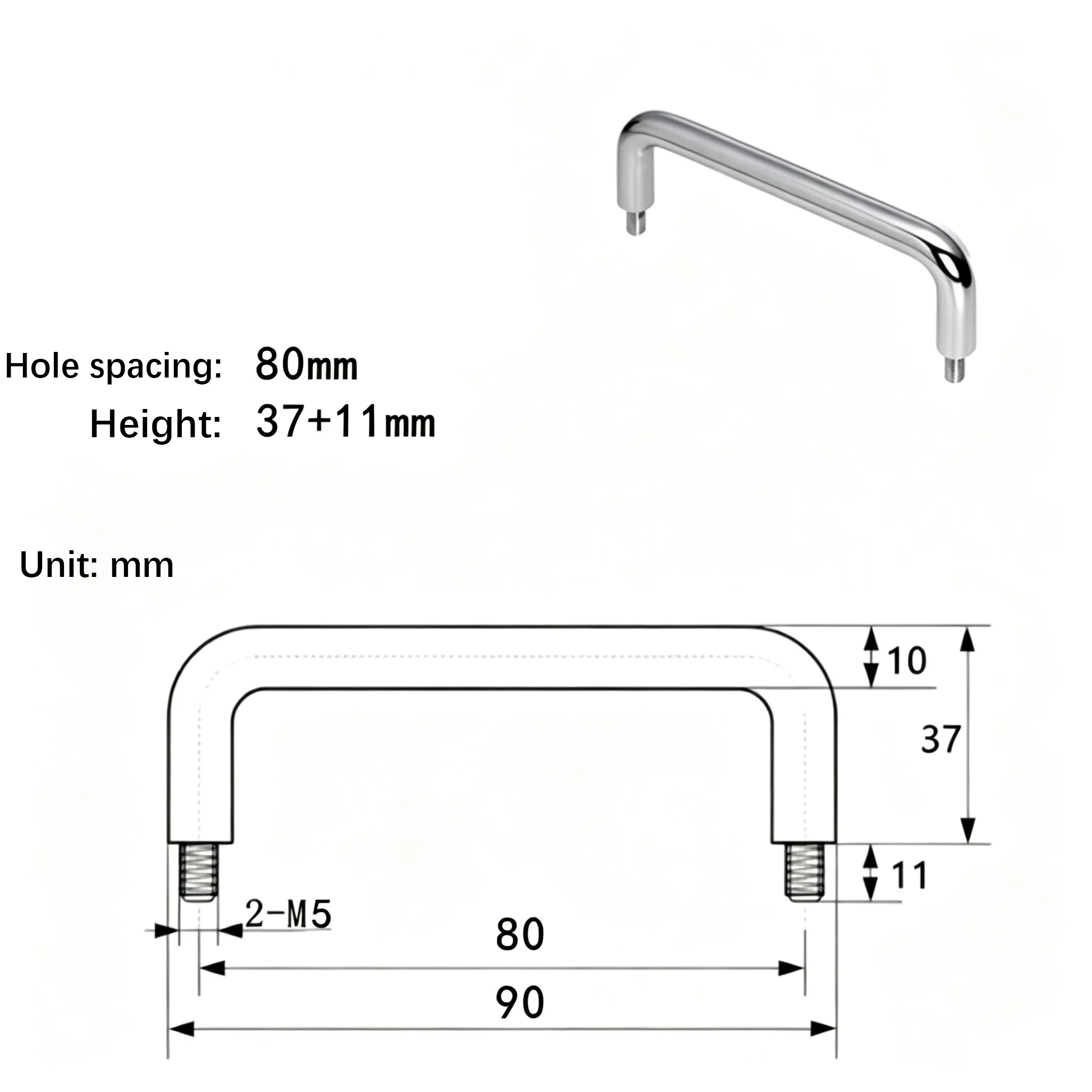 1pcs Polished Stainless Steel Round External Thread Pull Handle UWANM/UWANSM10 80-250mm for Industrial Machine Tool Cabinets