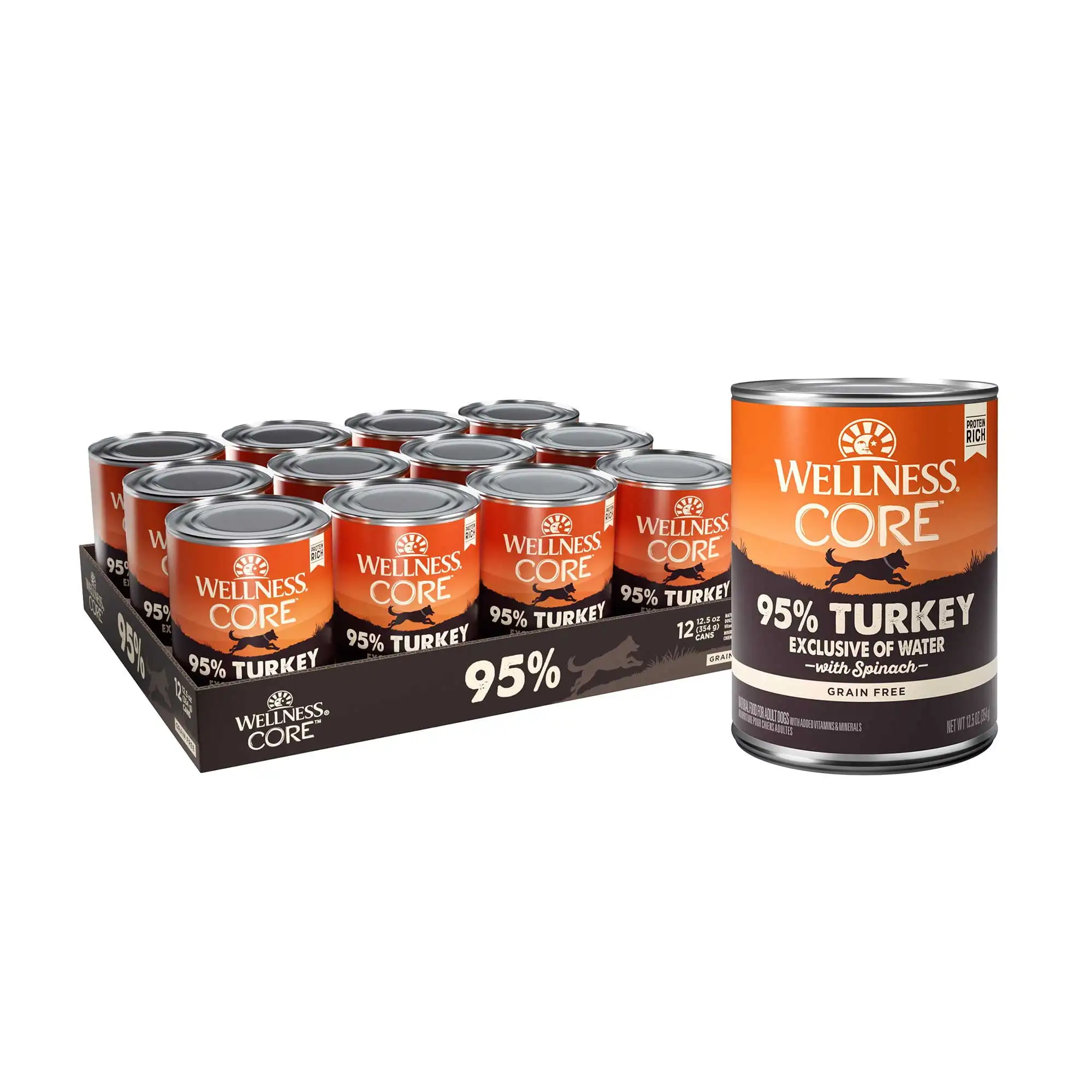 

Wellness Core 95% Natural Wet Grain Free Canned Dog Food, Turkey & Spinach, 12.5-Ounce Can (Pack of 12)