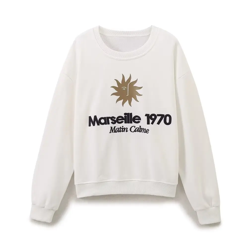 Tangada 2024 Women Letter Embroidery Sweatshirts Oversize Long Sleeve O Neck Loose Pullovers 6H352