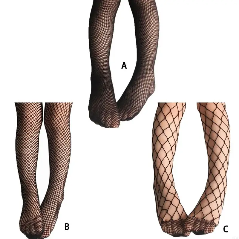 

L5YF Girl Long Fishnet Stockings White Black Pantyhose Mesh Nylon Tights Lingerie