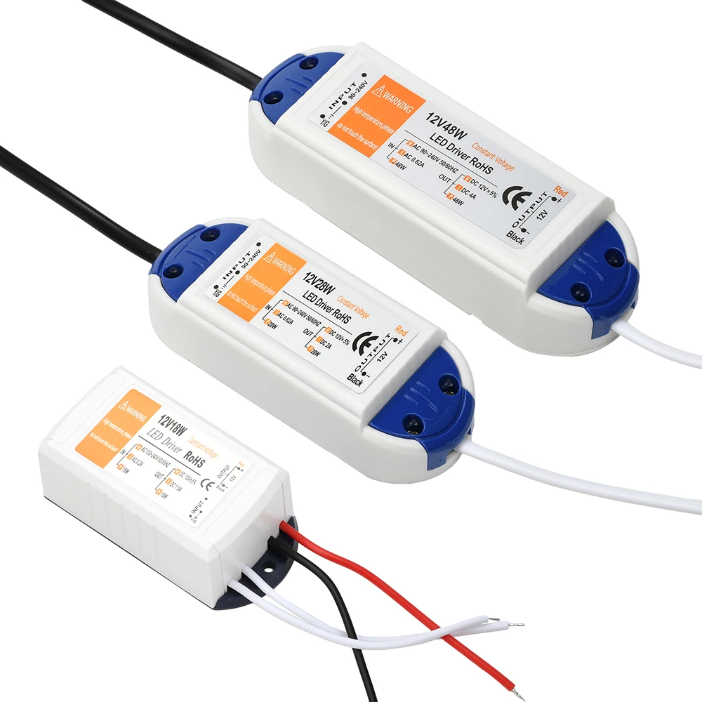 Driver LED AC 90-240V a DC 12V 18W 28W 48W Adattatore di alimentazione Striscia LED Trasformatore di illuminazione Protezione da cortocircuito
