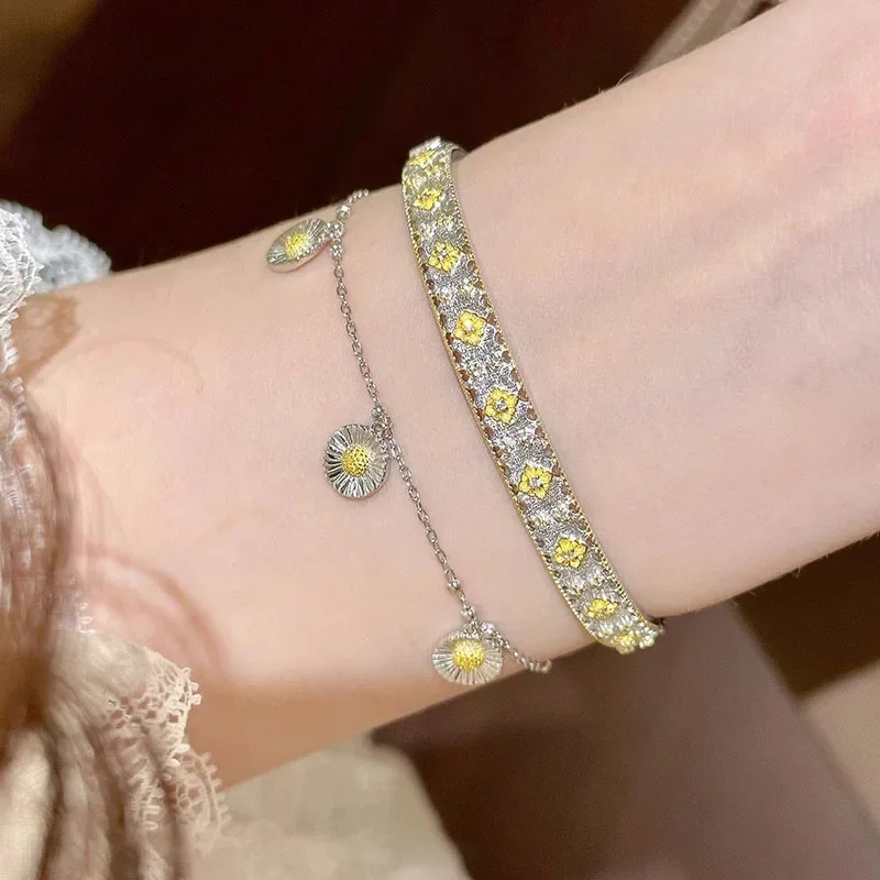 Exquisite brushed yellow floral bracelets for women High-end Embossed design trendy fashion bracelet wedding jewelry gift