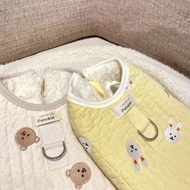 Teddy Embroidered Cotton Jacket Bichon Winter Down Coat Pomeranian Short-Sleeve Jacket Small Dog Thickened Cartoon Clothes