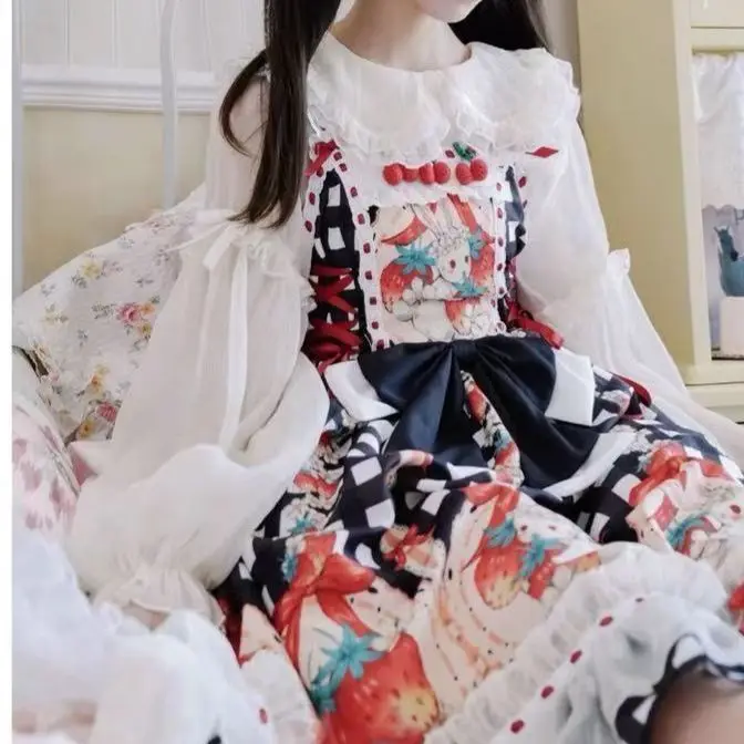 Lolita inner navy collar long-sleeved autumn Lolita exclusive transparent sweet vitality versatile chiffon shirt