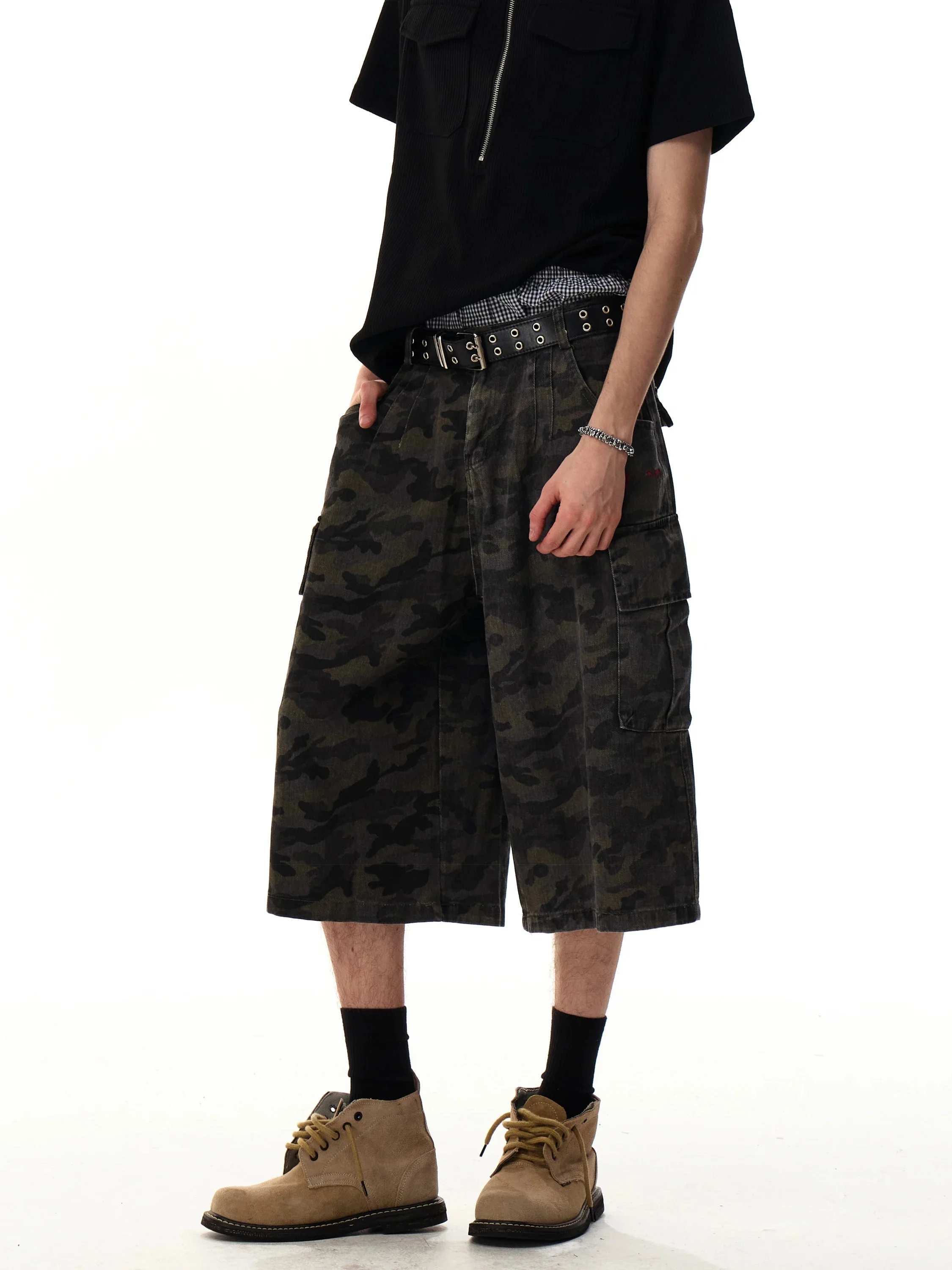 American Retro Workwear Pants Camouflage Seven-Foot Men Summer Lazy Wide Leg Handsome Casual Shorts Youthful Vitality Style
