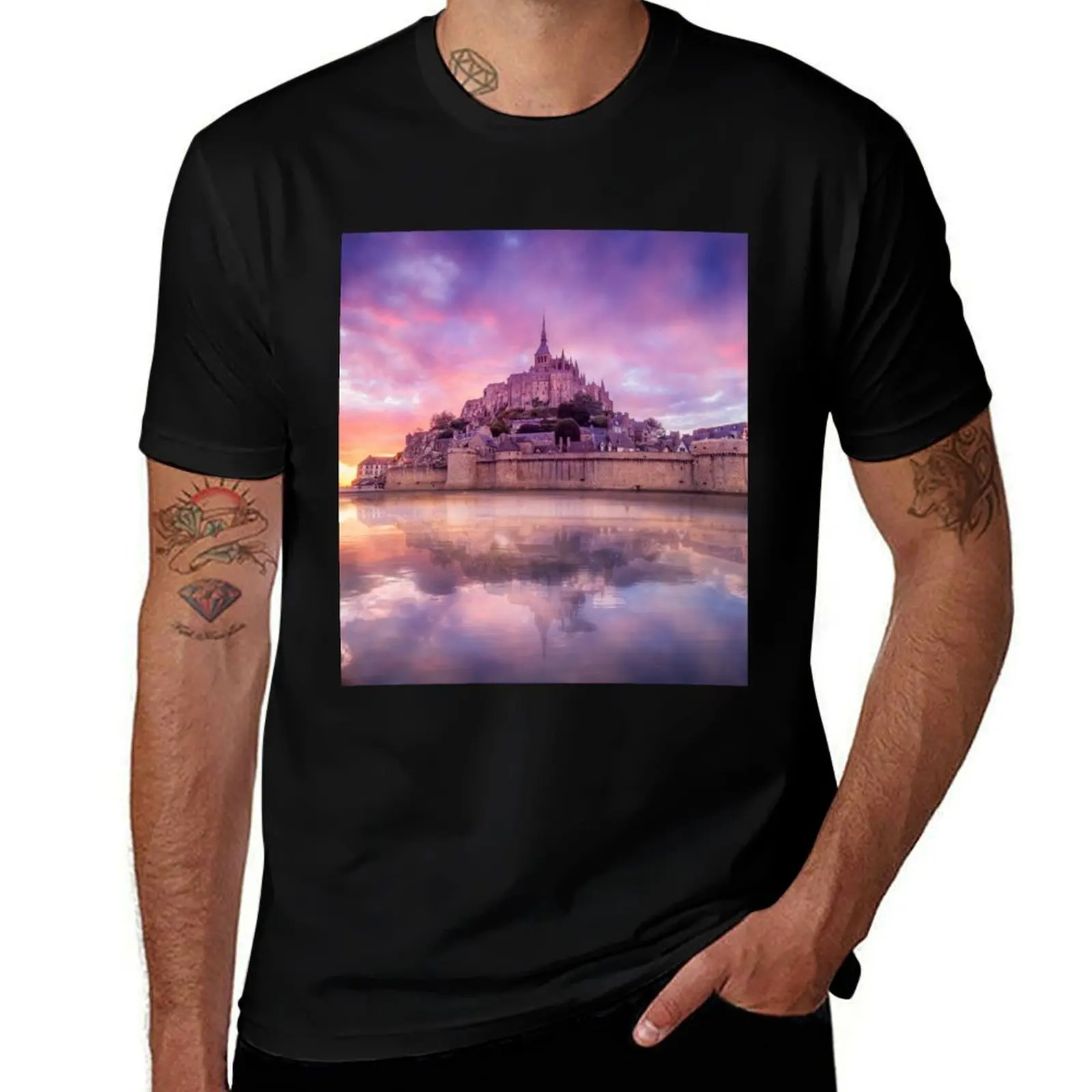 

Mont St Michel Fantasy T-Shirt summer clothes sweat custom shirt Men's clothing