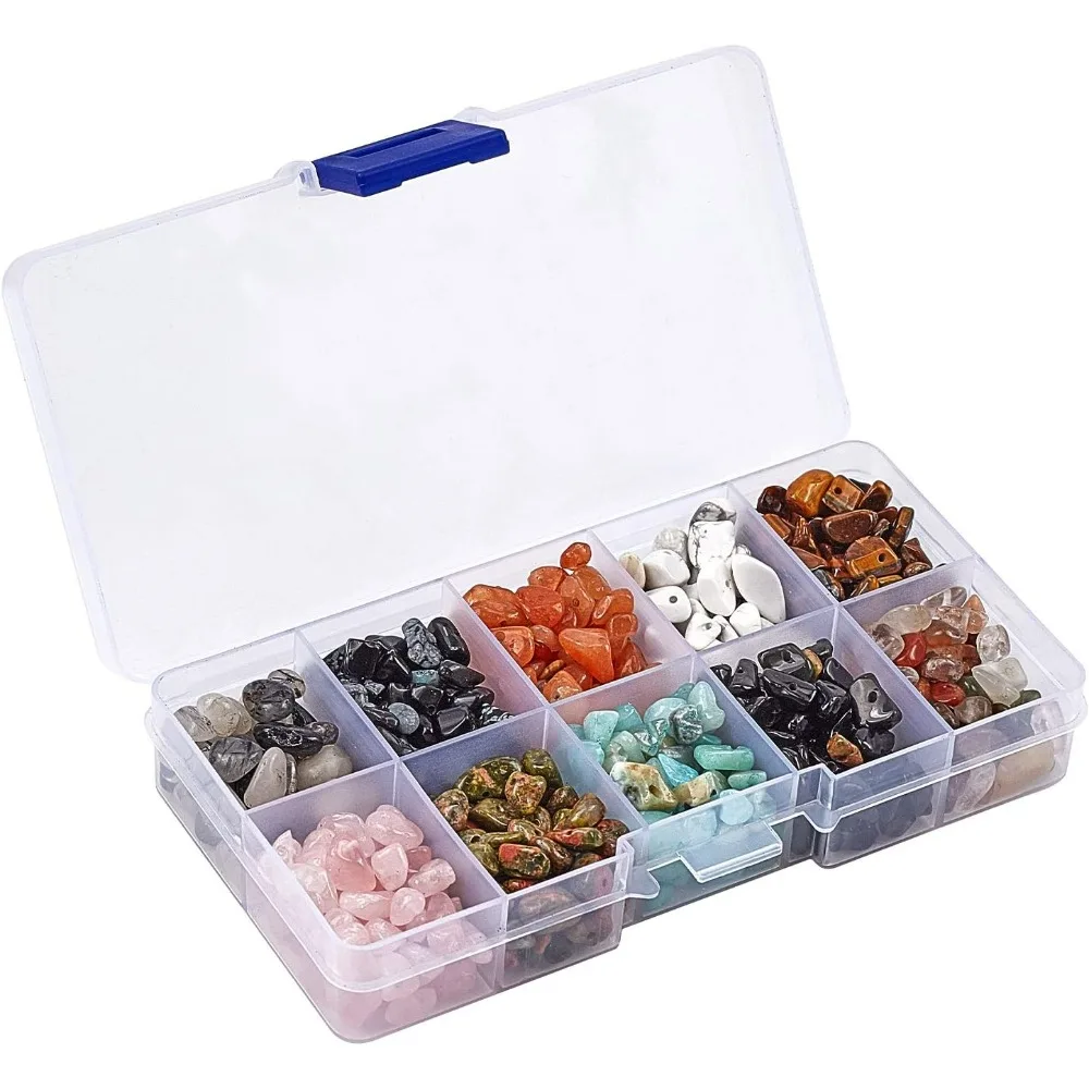 Jewelry Making Kit, 430 pcs 10 Colors Natural Chip Stone Beads 110g 2mm Seed Beads Crimp Beads Jump Rings Ice Pick Pinch Bail