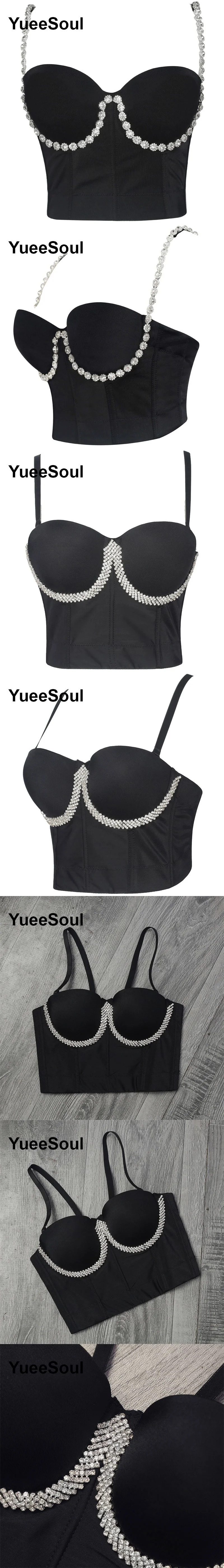 Black Y2K Tops White Rhinestone Sequins Tassel Slim Crop Top New Gothic Party Club Wedding High Street Sexy Corset Top Camis