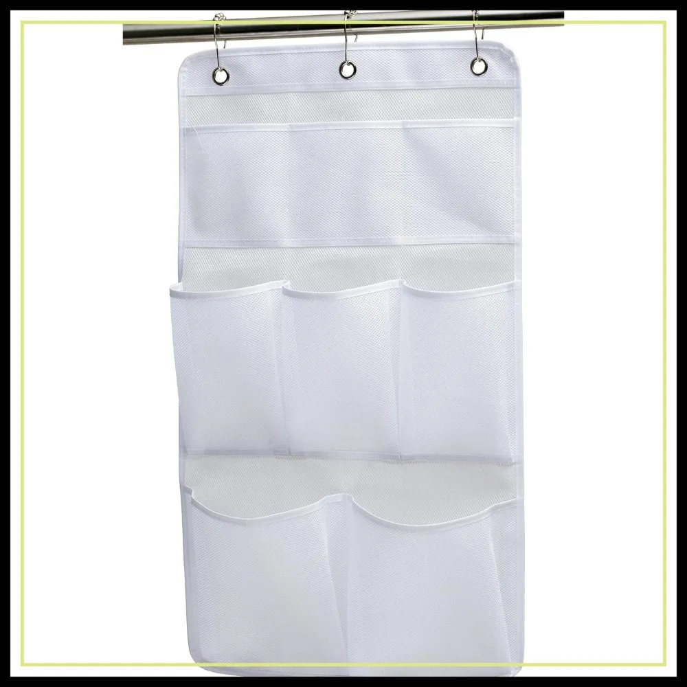 

Mesh Shower Organizer Hanging Bathroom Caddy 8 Pockets with 3 Rings for Curtain Rod