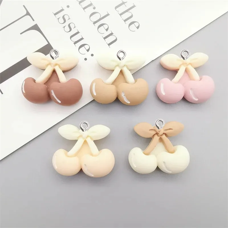 10Pcs Kawaii Cartoon Milk Tea Cherry Resin Pendants DIY Earrings Necklace Pendants Bracelet Keychain Decoration Flat Back Resin