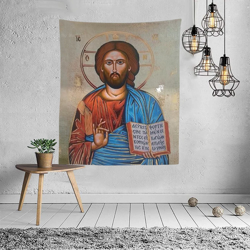 God The Father Jesus Christ Enthroned Saint Ignatius Theoforos Pantocrator Icon Tapestry By Ho Me Lili For Livingroom Home Decor