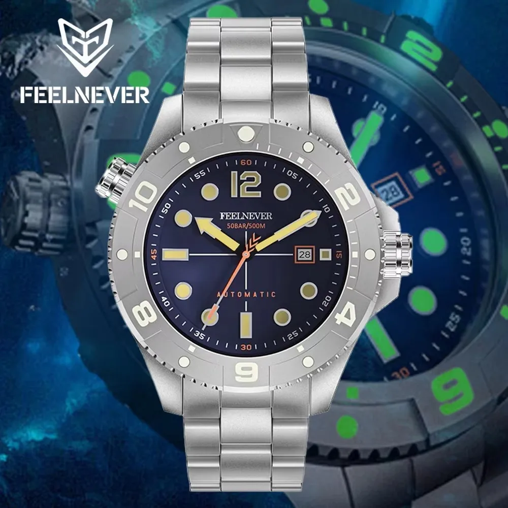 New Fashion FeelNever Casual Sports Mechanical Men's Watches Top Brand Stainless Band 500M Waterproof Sapphire Crystal Man Watch