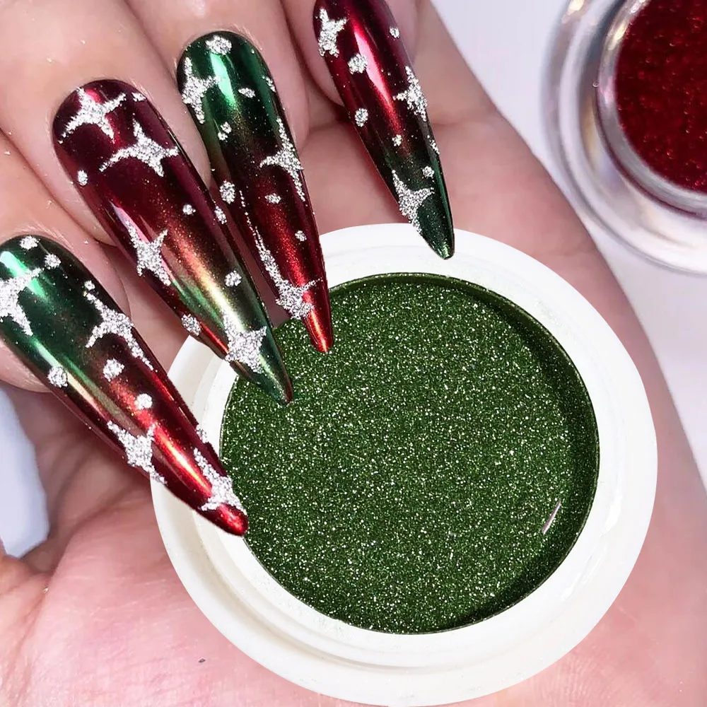 6pcs Metallic Effect Mirror Powder Nail Art Glitter Christmas UV Gel Polish Chrome Pigment Rubbing Dust Manicure Decoration