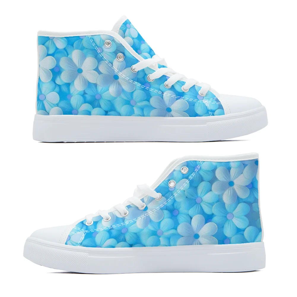 

Blue and white floral print women's fashion shoes, casual high-top canvas shoes, fashionable and youthful style sneakers